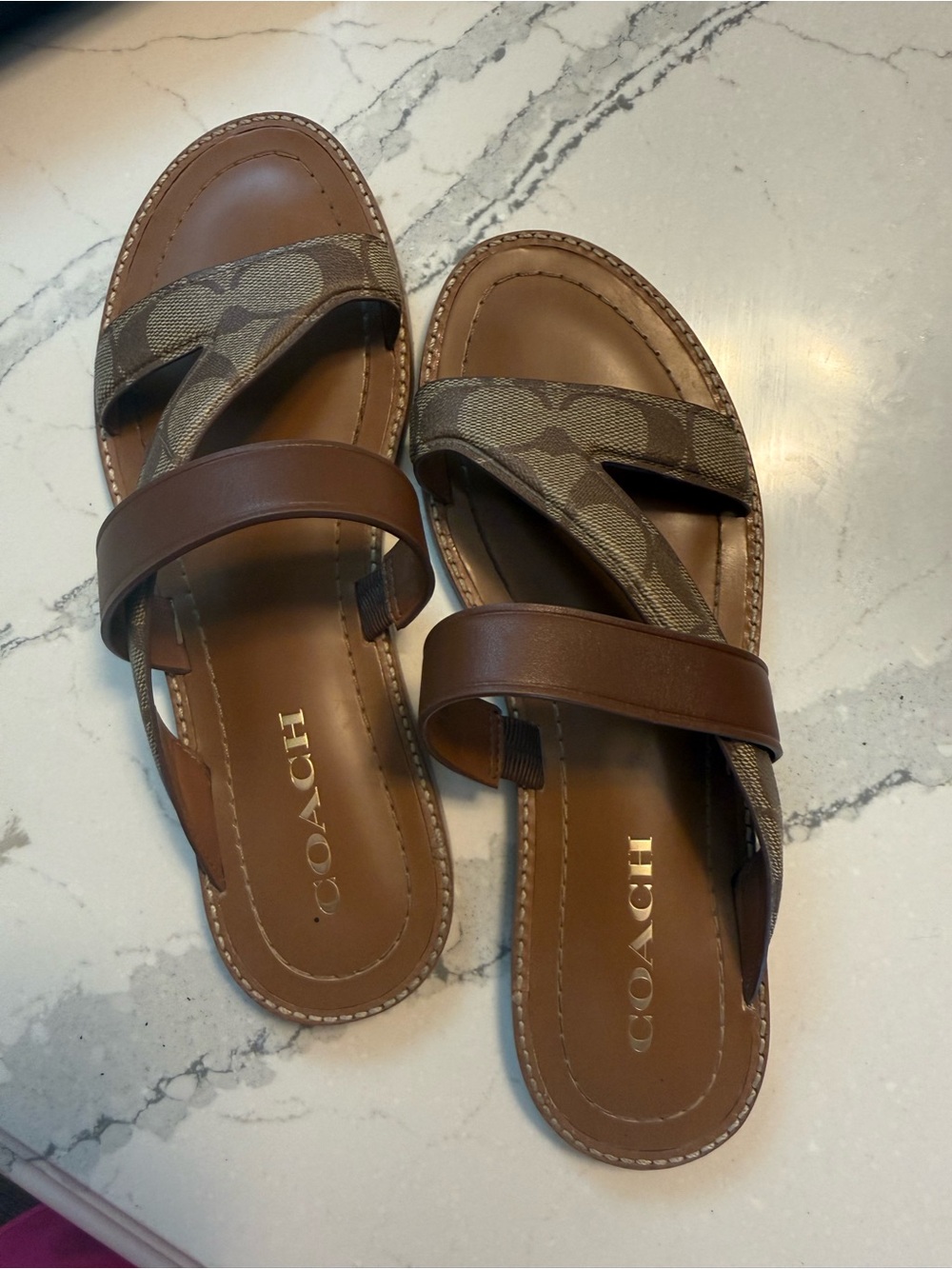 COACH Harlan Signature Canvas Leather Slide Sandals